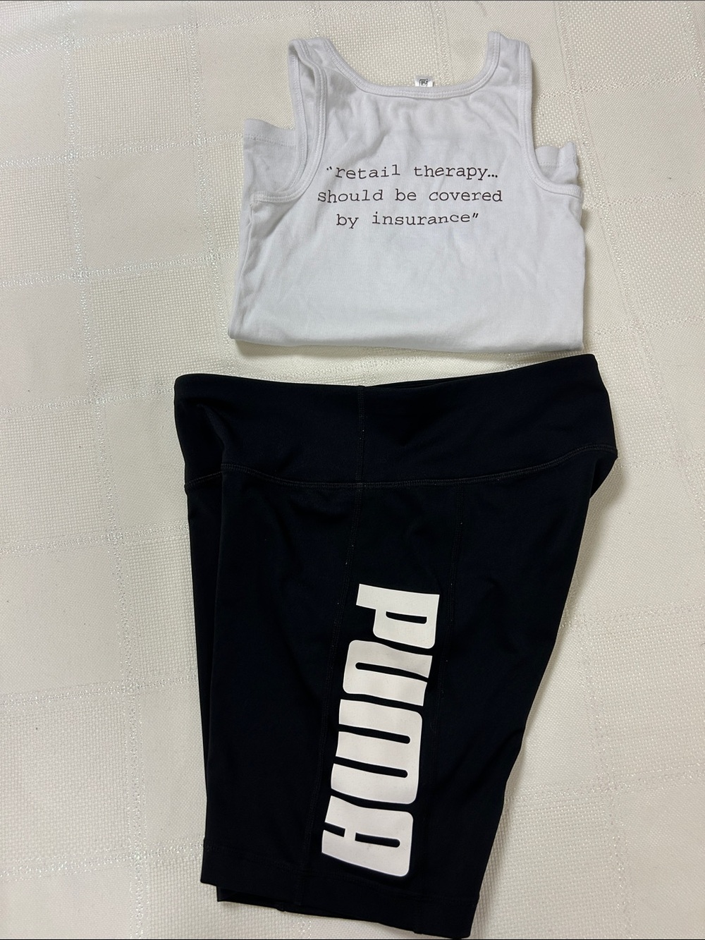 Lucy White Tank Top with Blue Logo and Puma shorts - set image 2